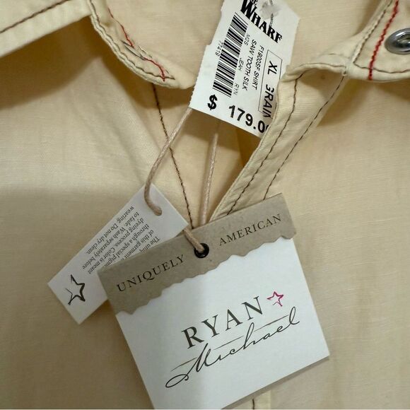 Ryan Michael Pale Yellow Silk Linen Blend Long Sleeve Western Rodeo Shirt - Picture 5 of 14